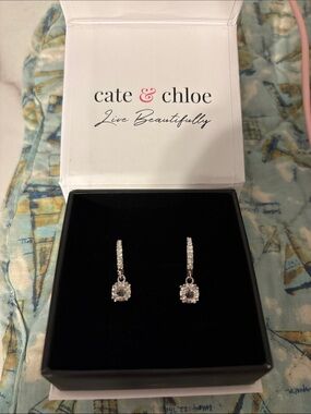 Cate & Chloe 18k White Gold Plated Swarovski Crystal Drop Earrings